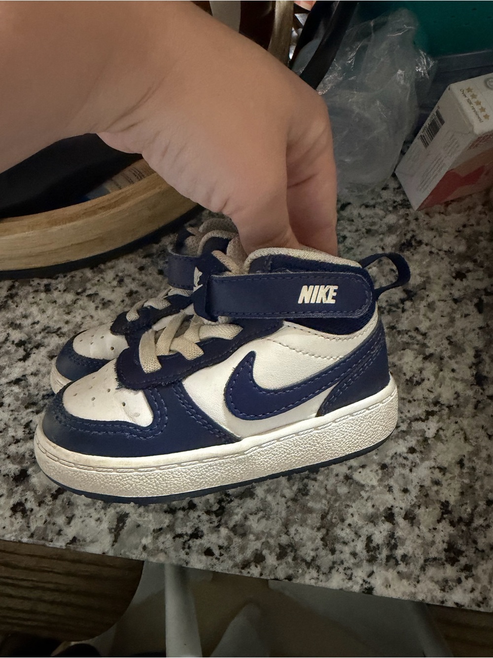 Nike Kids Navy and White High-Top Sneakers with Hook-and-Loop Strap